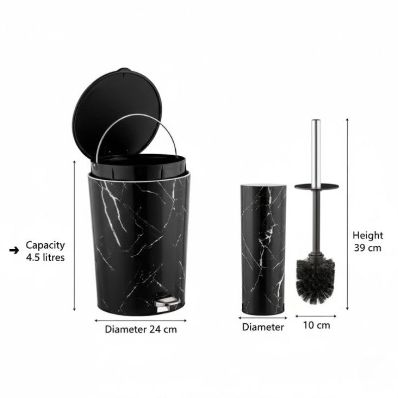 Marble Print Dustbin and Brush Set
