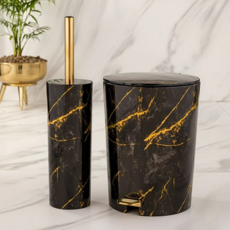 Marble Print Dustbin and Brush Set