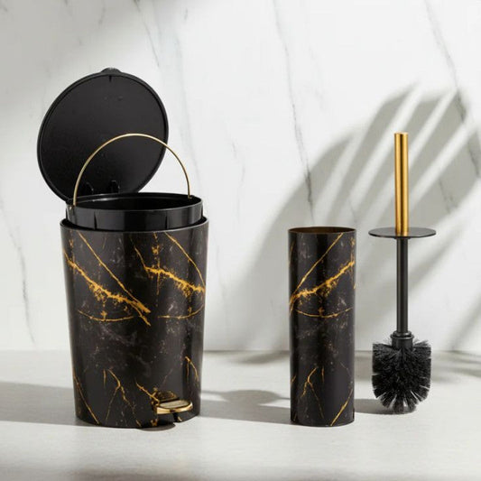 Marble Print Dustbin and Brush Set